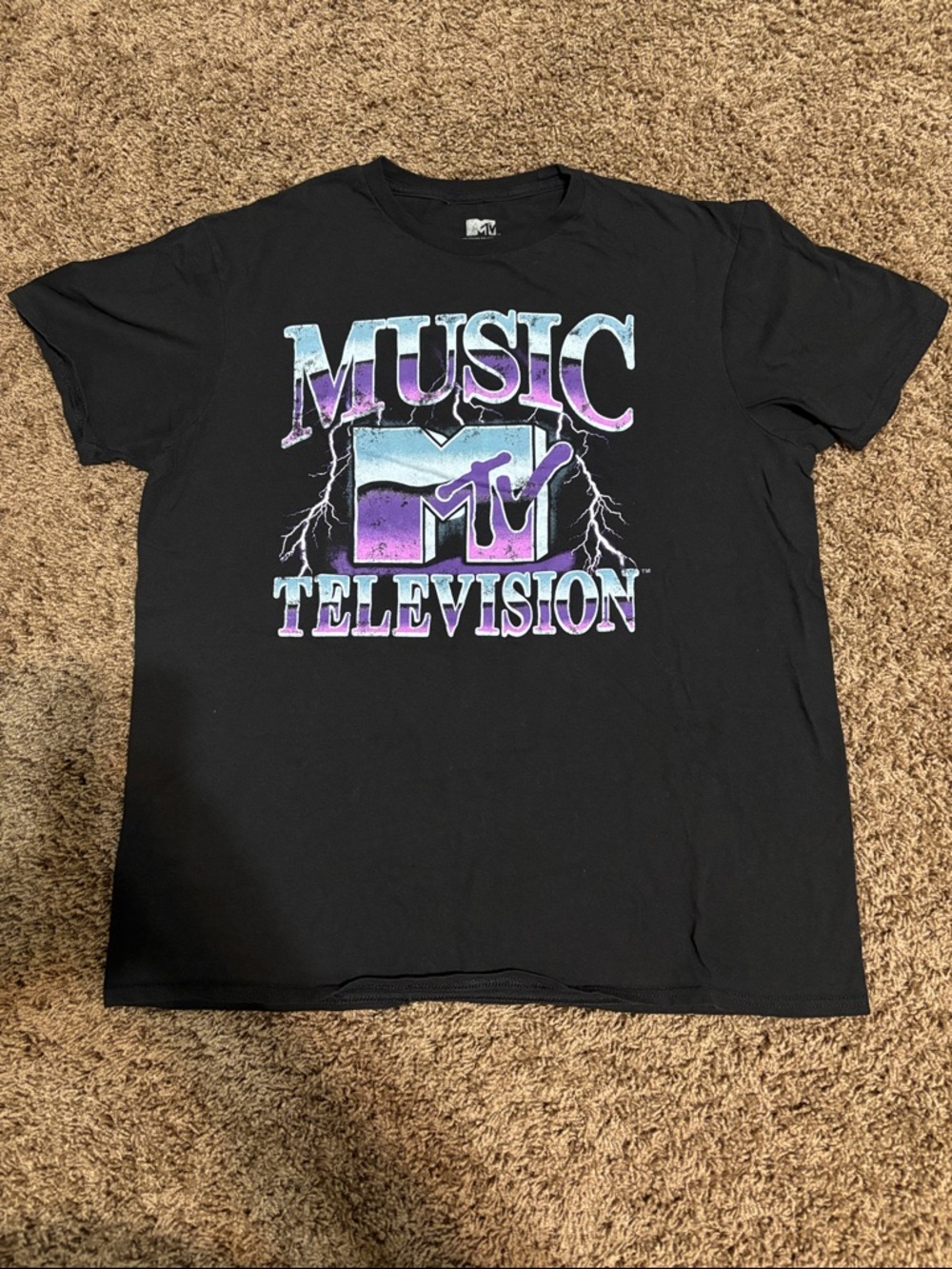 MTV Music Television T-Shirt Men’s L Cotton Black Short Sleeve Retro